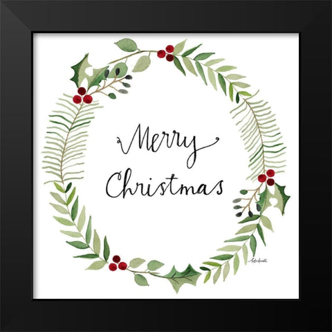 Merry Christmas Wreath Black Modern Wood Framed Art Print by Doucette, Katie