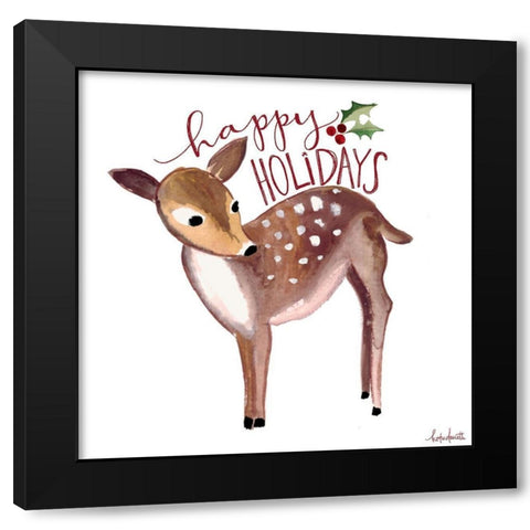 Happy Holidays Deer Black Modern Wood Framed Art Print by Doucette, Katie