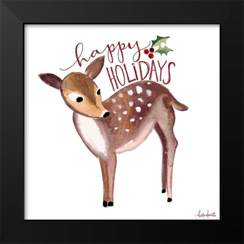 Happy Holidays Deer Black Modern Wood Framed Art Print by Doucette, Katie
