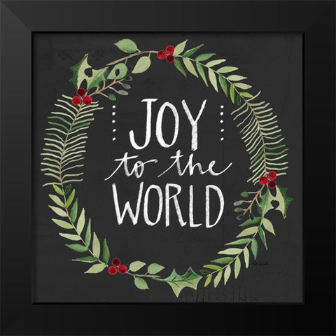 Joy to the World Wreath Black Modern Wood Framed Art Print by Doucette, Katie