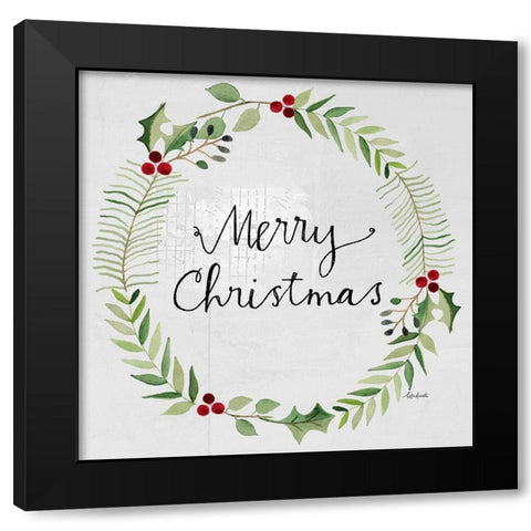 Merry Christmas Wreath Black Modern Wood Framed Art Print with Double Matting by Doucette, Katie