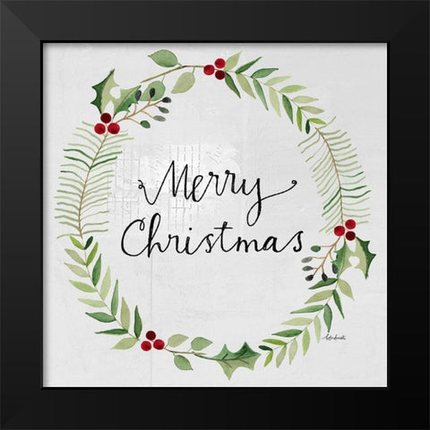 Merry Christmas Wreath Black Modern Wood Framed Art Print by Doucette, Katie