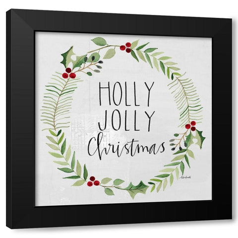 Holly Jolly Christmas Black Modern Wood Framed Art Print by Doucette, Katie