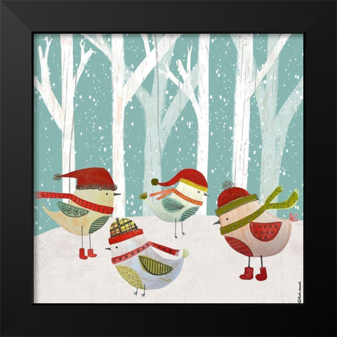 Christmas Birds Black Modern Wood Framed Art Print by Doucette, Katie