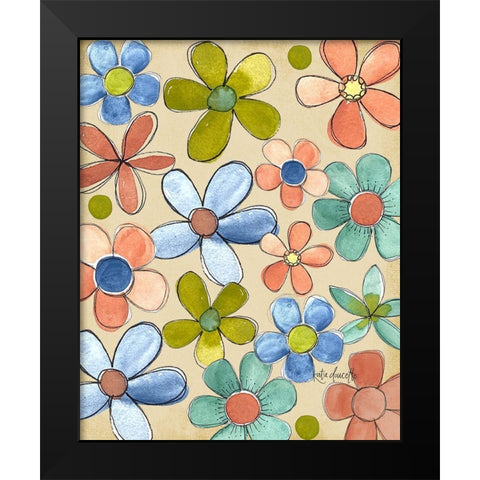 Flower Power Black Modern Wood Framed Art Print by Doucette, Katie