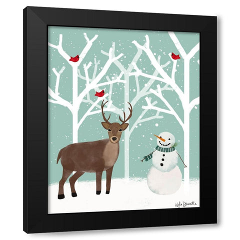 Snowman and Deer Black Modern Wood Framed Art Print by Doucette, Katie