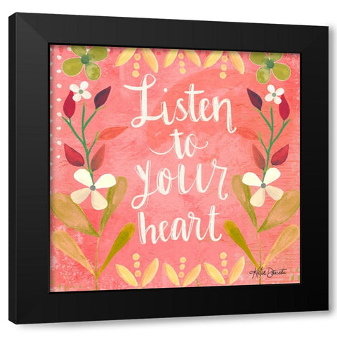 Listen to Your Heart Black Modern Wood Framed Art Print by Doucette, Katie