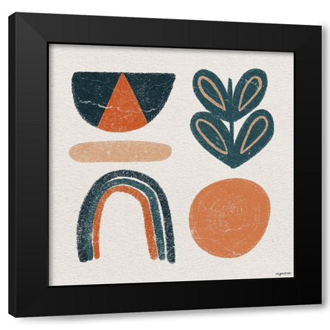 Retro Orange Teal Black Modern Wood Framed Art Print by Brown, Kyra