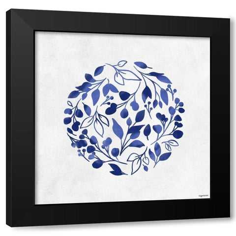 Blue Floral Black Modern Wood Framed Art Print by Brown, Kyra