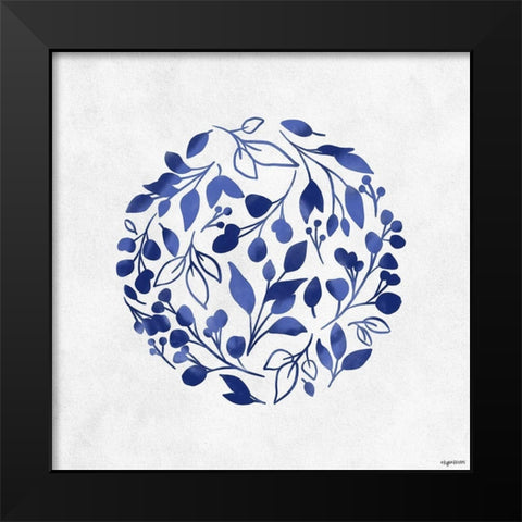 Blue Floral Black Modern Wood Framed Art Print by Brown, Kyra