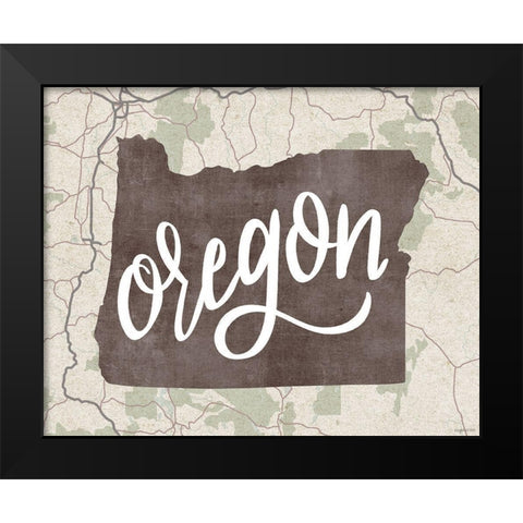 Oregon Map Black Modern Wood Framed Art Print by Brown, Kyra