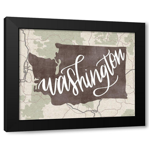 Washington Map Black Modern Wood Framed Art Print with Double Matting by Brown, Kyra