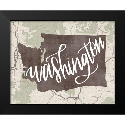 Washington Map Black Modern Wood Framed Art Print by Brown, Kyra