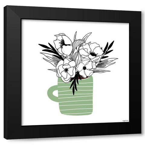 Green Flower Mug Black Modern Wood Framed Art Print by Brown, Kyra
