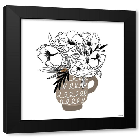 Gray Flower Mug Black Modern Wood Framed Art Print by Brown, Kyra