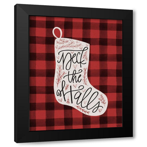 Deck the Halls Stocking Black Modern Wood Framed Art Print by Brown, Kyra