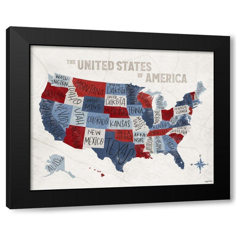 Patchwork USA  Black Modern Wood Framed Art Print by Brown, Kyra