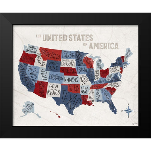 Patchwork USA  Black Modern Wood Framed Art Print by Brown, Kyra
