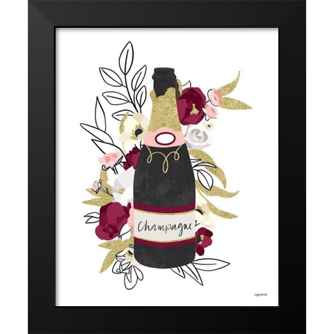 Champagne Floral Black Modern Wood Framed Art Print by Brown, Kyra