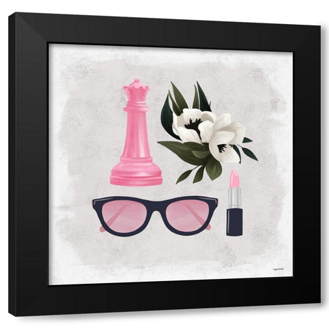 Queen Stuff - Pink Black Modern Wood Framed Art Print with Double Matting by Brown, Kyra
