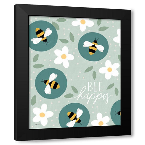 Bee Happy Black Modern Wood Framed Art Print by Brown, Kyra