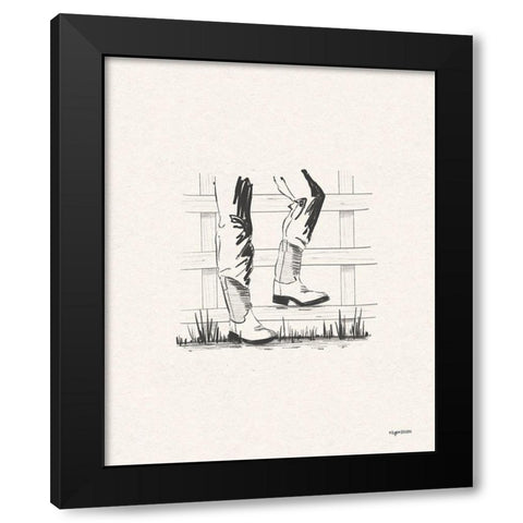 Western Boots Black Modern Wood Framed Art Print by Brown, Kyra