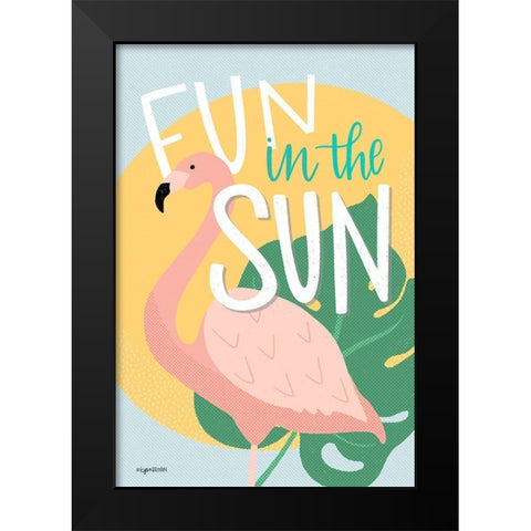 Fun in the Sun Flamingo Black Modern Wood Framed Art Print by Brown, Kyra