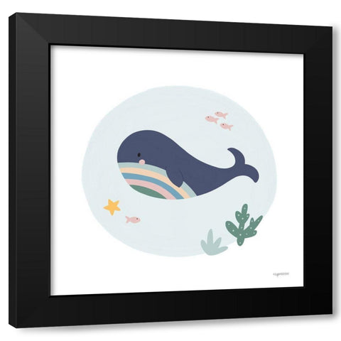 Blue Whale Black Modern Wood Framed Art Print by Brown, Kyra