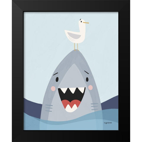 Happy Shark Black Modern Wood Framed Art Print by Brown, Kyra
