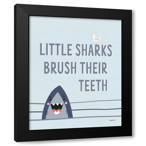 Shark Teeth Black Modern Wood Framed Art Print by Brown, Kyra