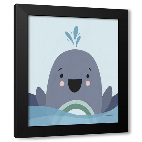Happy Whale Black Modern Wood Framed Art Print with Double Matting by Brown, Kyra
