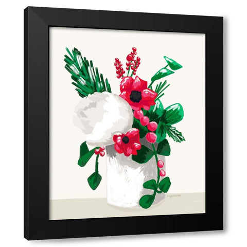 Christmas Floral Black Modern Wood Framed Art Print with Double Matting by Brown, Kyra