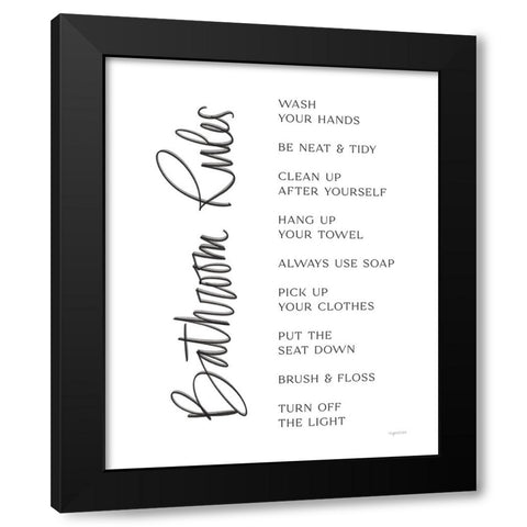 Bathroom Rules Black Modern Wood Framed Art Print by Brown, Kyra
