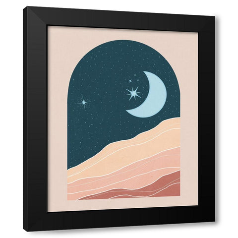 Boho Moon Black Modern Wood Framed Art Print by Blue, Nina