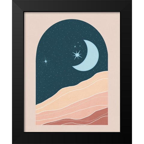 Boho Moon Black Modern Wood Framed Art Print by Blue, Nina