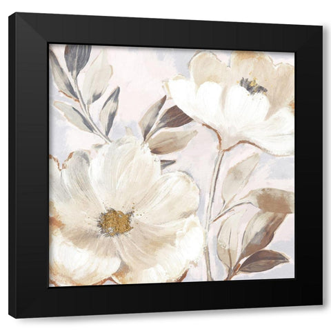 Whisper White Floral Black Modern Wood Framed Art Print by Blue, Nina