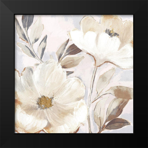 Whisper White Floral Black Modern Wood Framed Art Print by Blue, Nina