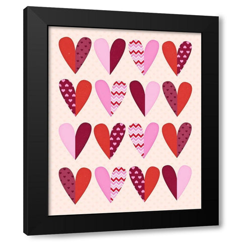 Valentines Day Hearts Black Modern Wood Framed Art Print with Double Matting by Blue, Nina