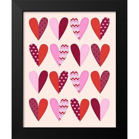 Valentines Day Hearts Black Modern Wood Framed Art Print by Blue, Nina