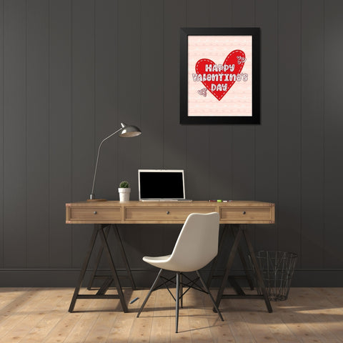 Happy Valentines Day Black Modern Wood Framed Art Print by Blue, Nina