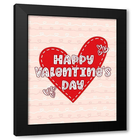 Happy Valentines Day Black Modern Wood Framed Art Print by Blue, Nina