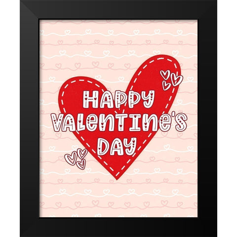 Happy Valentines Day Black Modern Wood Framed Art Print by Blue, Nina