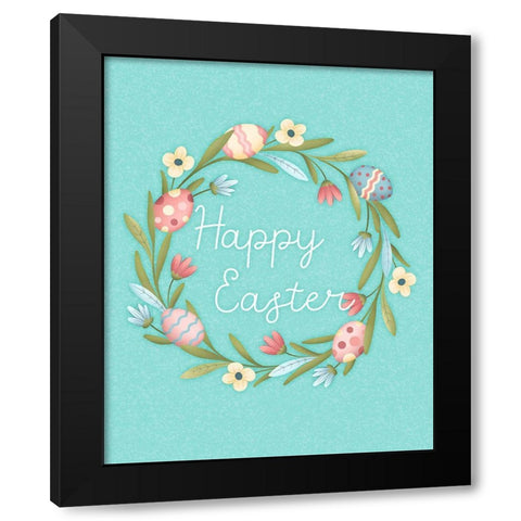 Happy Easter Wreath Black Modern Wood Framed Art Print with Double Matting by Blue, Nina