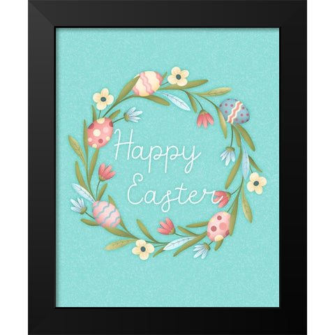 Happy Easter Wreath Black Modern Wood Framed Art Print by Blue, Nina