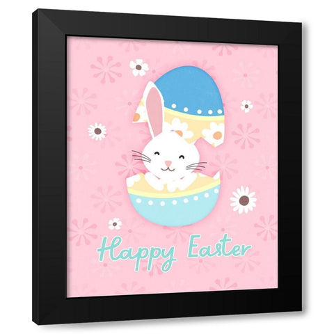 Easter Bunny Pink Black Modern Wood Framed Art Print with Double Matting by Blue, Nina