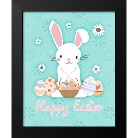 Easter Bunny Blue Black Modern Wood Framed Art Print by Blue, Nina