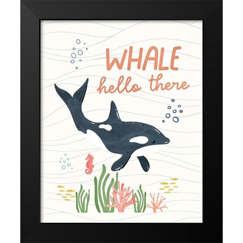 Whale Hello Black Modern Wood Framed Art Print by Blue, Nina