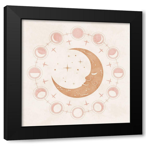 Boho Moon Black Modern Wood Framed Art Print by Blue, Nina