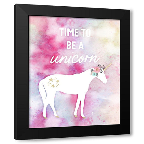 Time to be a Unicorn Black Modern Wood Framed Art Print by Blue, Nina