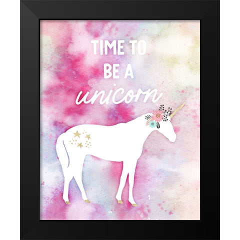 Time to be a Unicorn Black Modern Wood Framed Art Print by Blue, Nina
